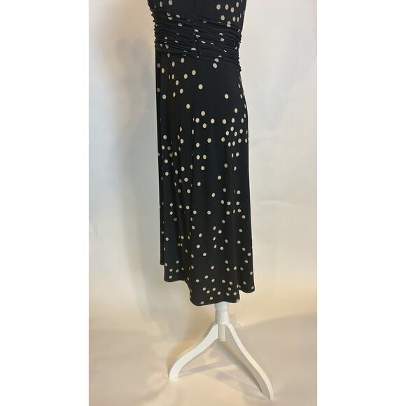 Evan Picone | Vintage Black Polka Dot Jersey Fit and Flare Midi Dress | 8 - Picture 9 of 17